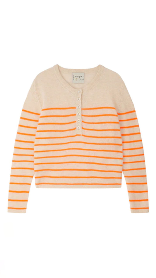 Jumper 1234- Stripe Henley- Orange/Tan