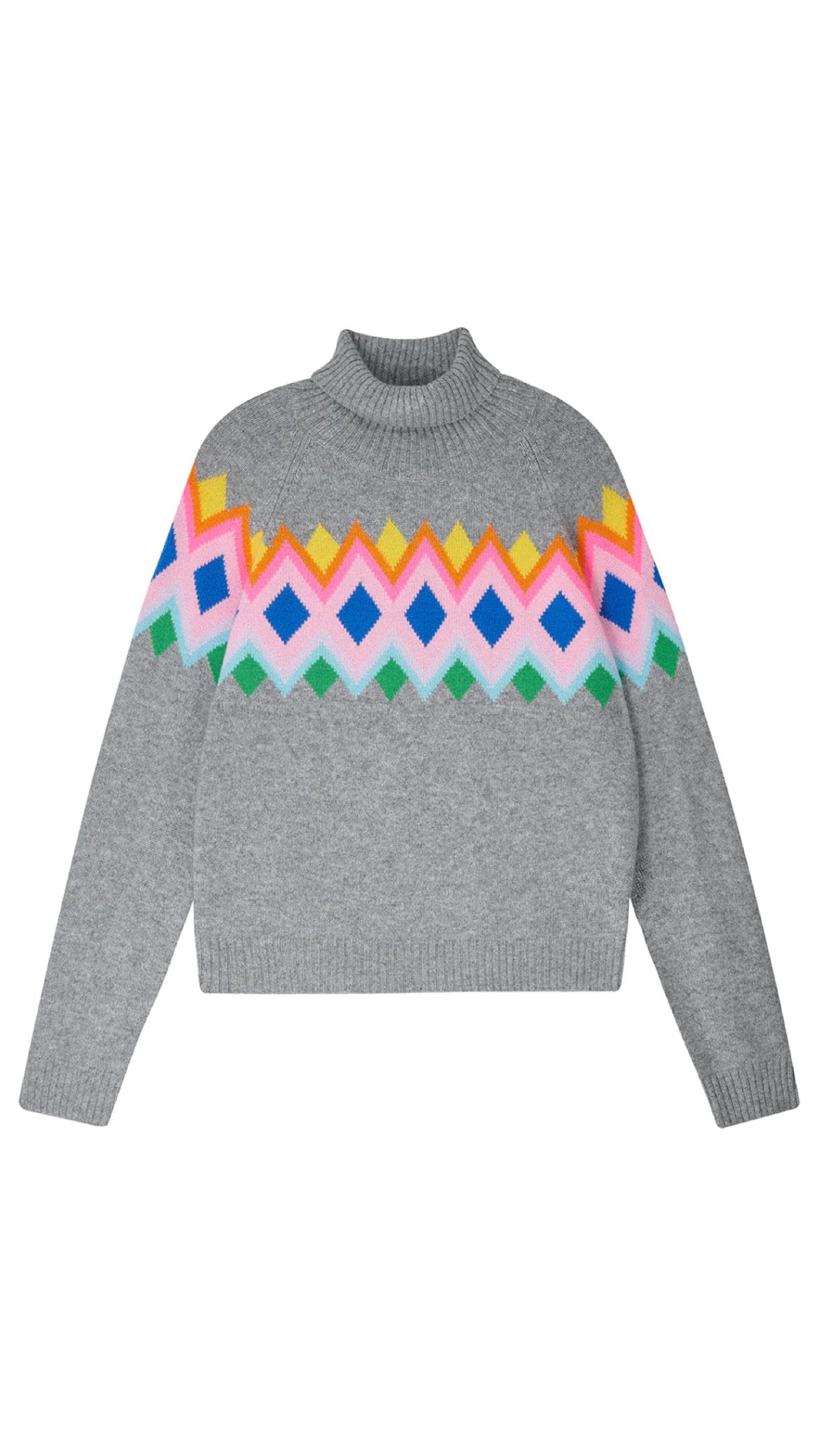 Jumper 1234- Bright Fairisle Cashmere Roll Collar- Mid Grey