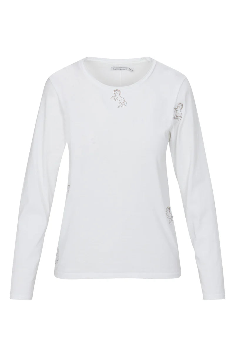 Catherine Gee - Embroidered Cotton T-Shirt Long Sleeve - Horse