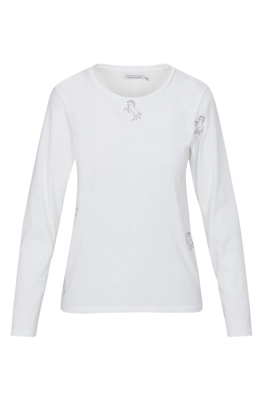 Catherine Gee - Embroidered Cotton T-Shirt Long Sleeve - Horse