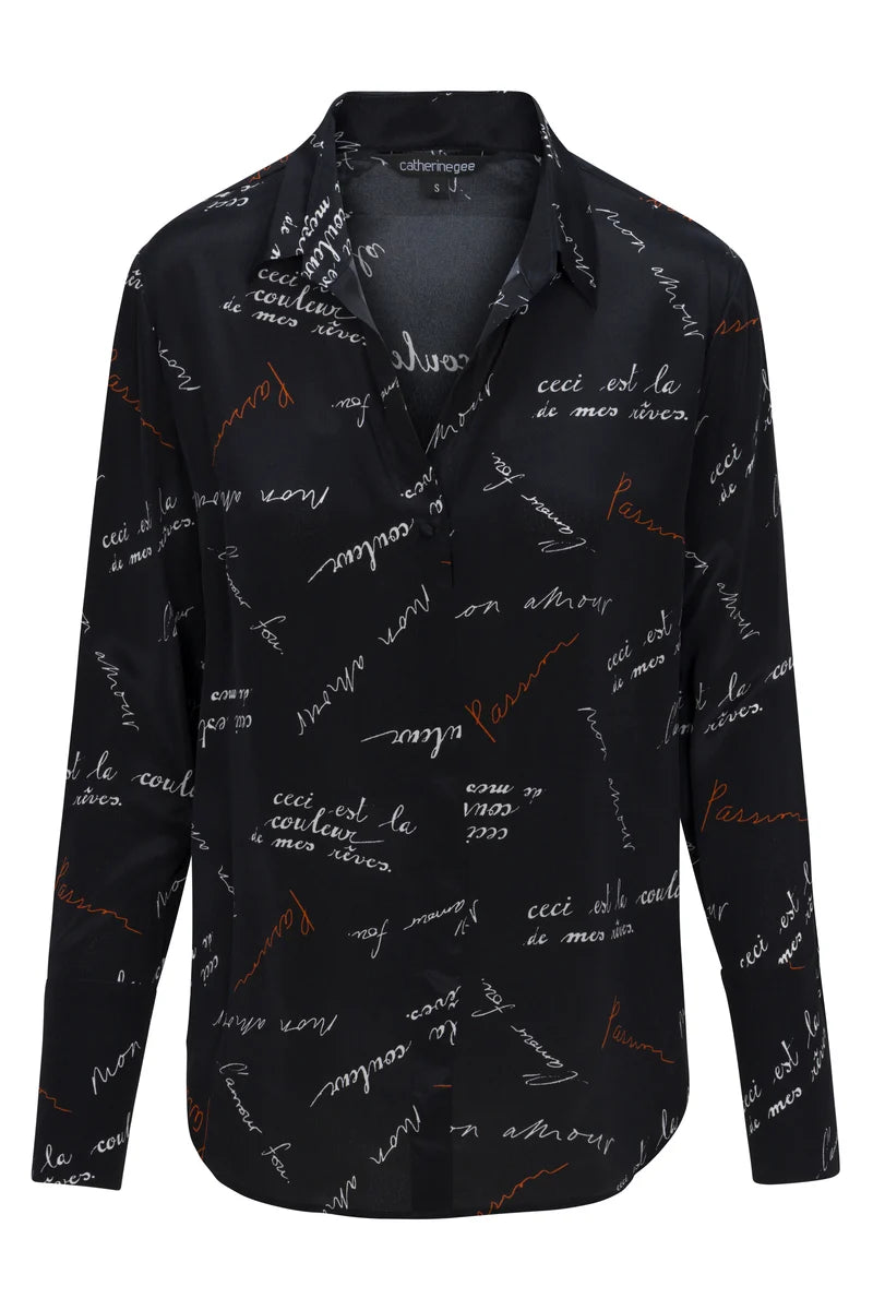 Catherine Gee - Daria Blouse - Black Passion Print