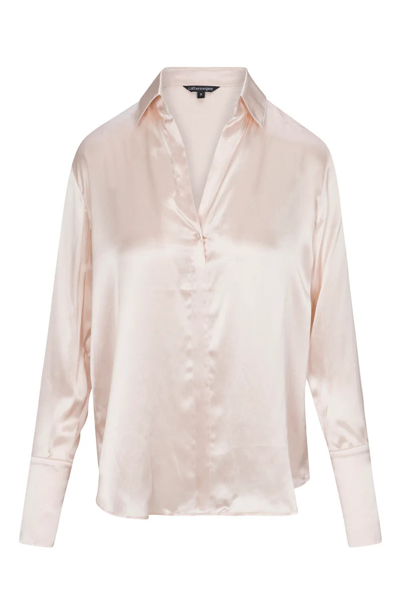 Catherine Gee - Daria French Cuff Silk Blouse - Oat Milk