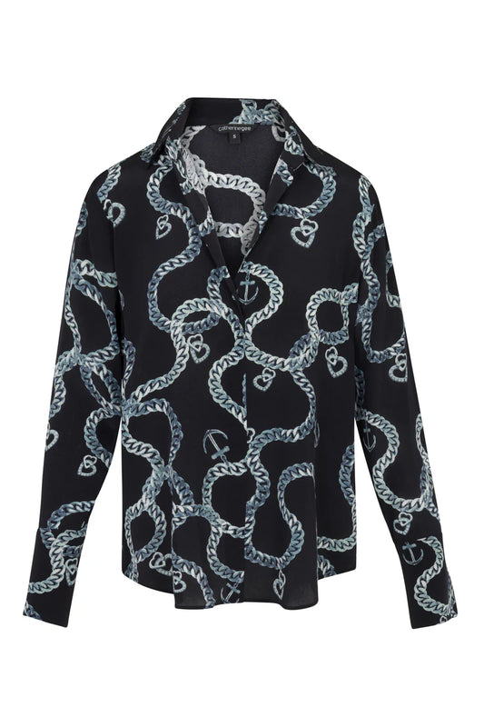 Catherine Gee Daria French Cuff Blouse in Heart Chain