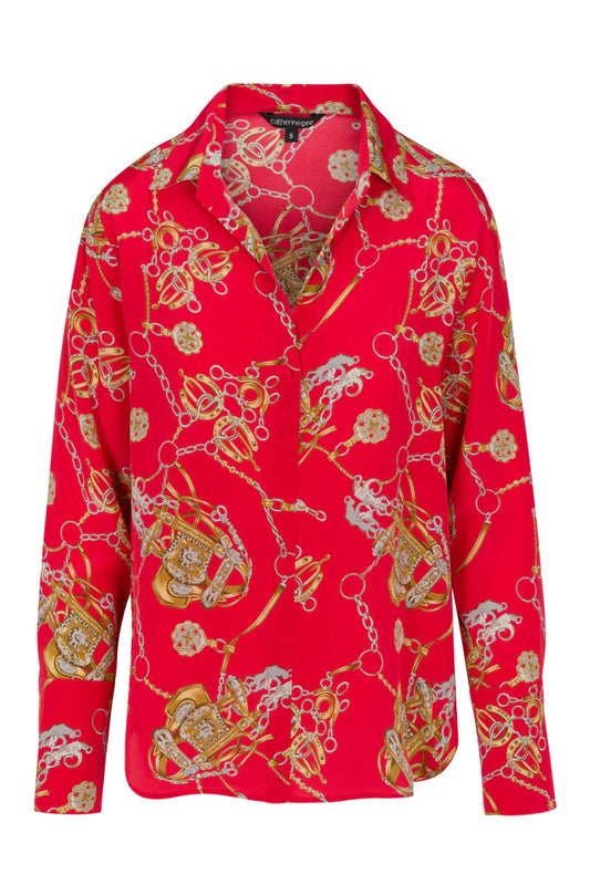 Catherine Gee - Daria French Cuff Silk Blouse - Faena Red