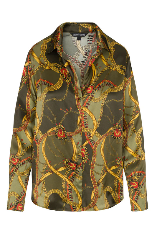 Catherine Gee - Daria French Cuff Silk Blouse - Olive Equestrian