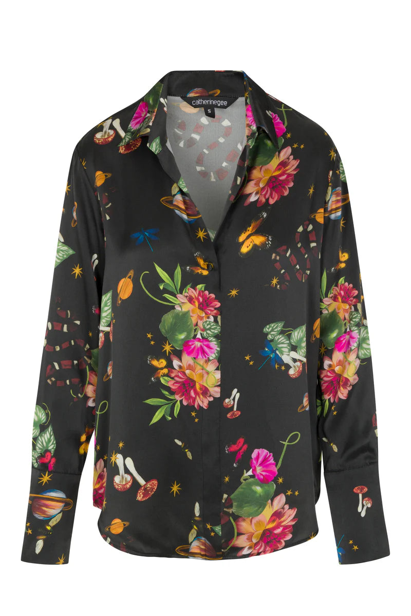 Catherine Gee - Daria French Cuff Silk Blouse - Serpentine