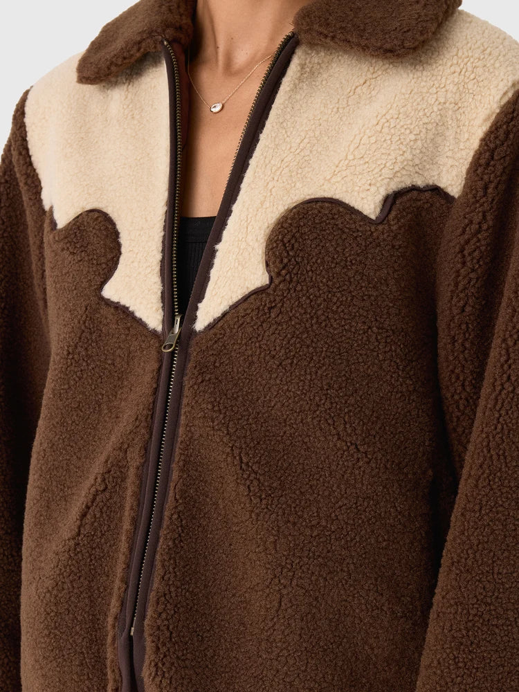 The Great - Reversible Western Yoke Pasture Jacket - Brown & Cream
