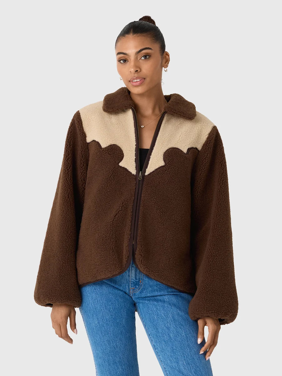 The Great - Reversible Western Yoke Pasture Jacket - Brown & Cream