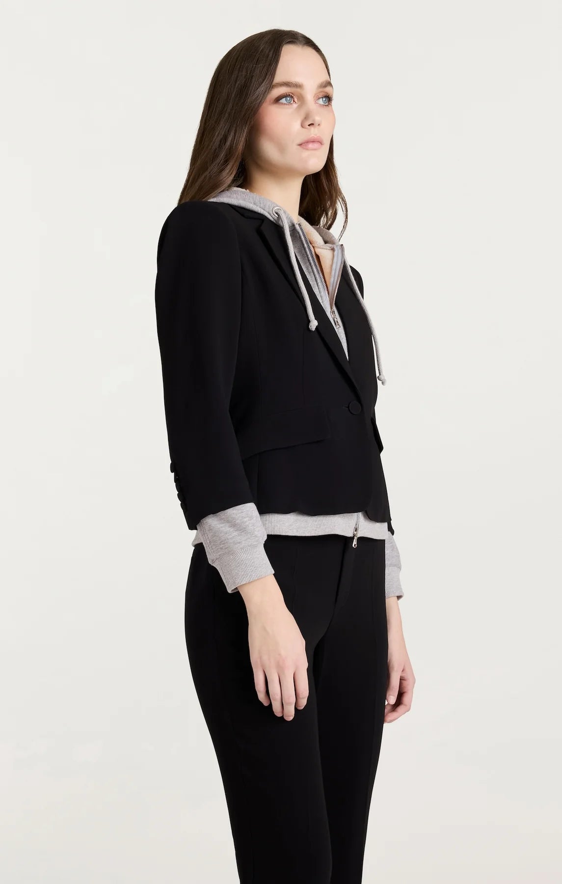 Cinq a Sept-Zip Up Le Petit Khloe Blazer-Black/Heather Grey
