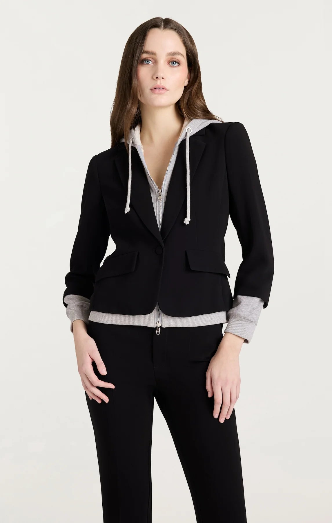 Cinq a Sept-Zip Up Le Petit Khloe Blazer-Black/Heather Grey