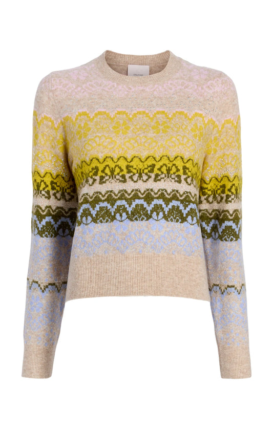 Cinq a Sept-Lace Fair Isle Pullover-Oatmeal Multi