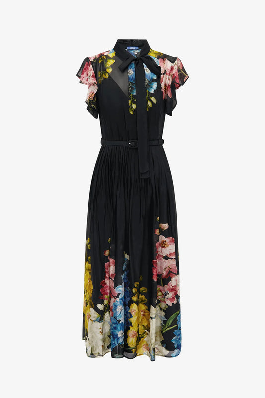 Leo Lin - Grace Flutter Sleeve Midi - Snapdragon in Ebony