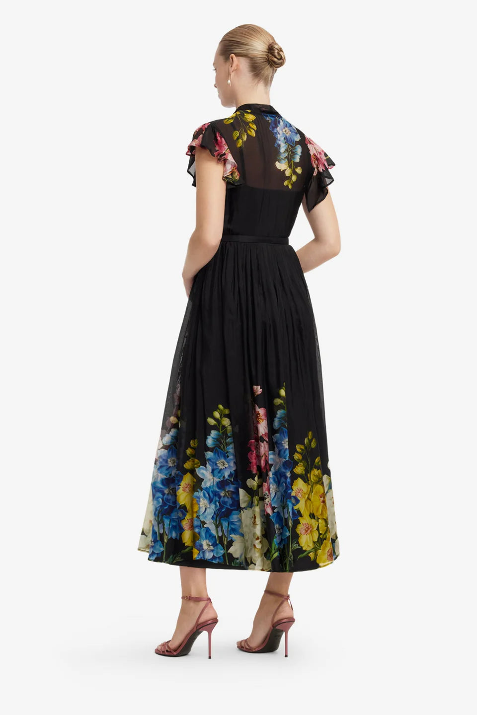 Leo Lin - Grace Flutter Sleeve Midi - Snapdragon in Ebony