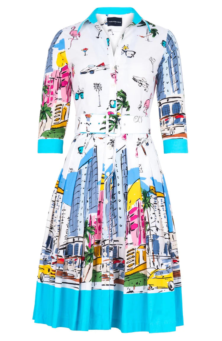 Samantha Sung - Audrey Dress Regular Length Cotton Stretch - Monaco White (White Aqua)