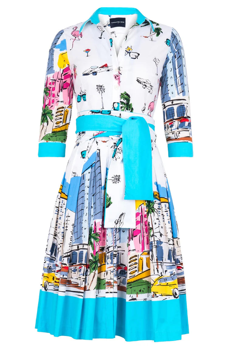 Samantha Sung - Audrey Dress Regular Length Cotton Stretch - Monaco White (White Aqua)