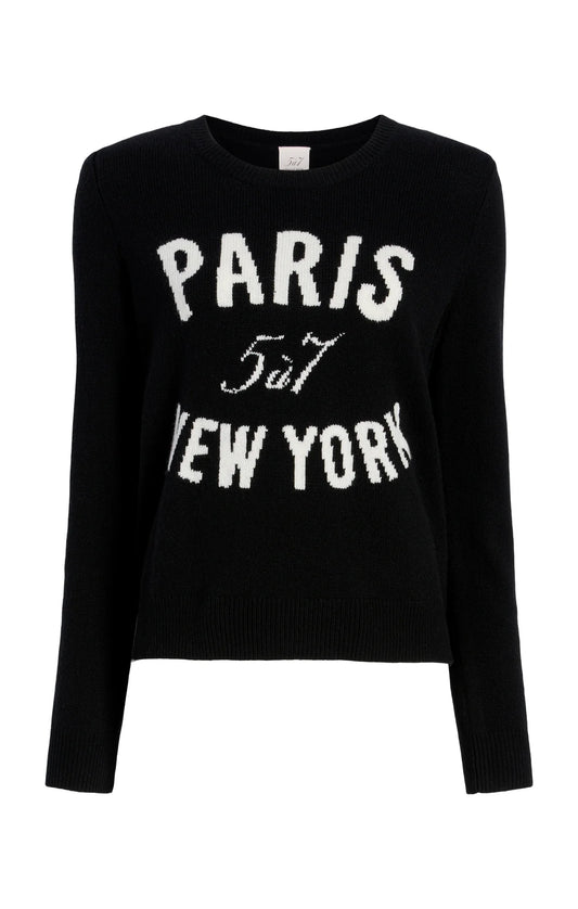 Cinq a Sept-Paris New York Graphic Crewneck Pullover-Black/Ivory