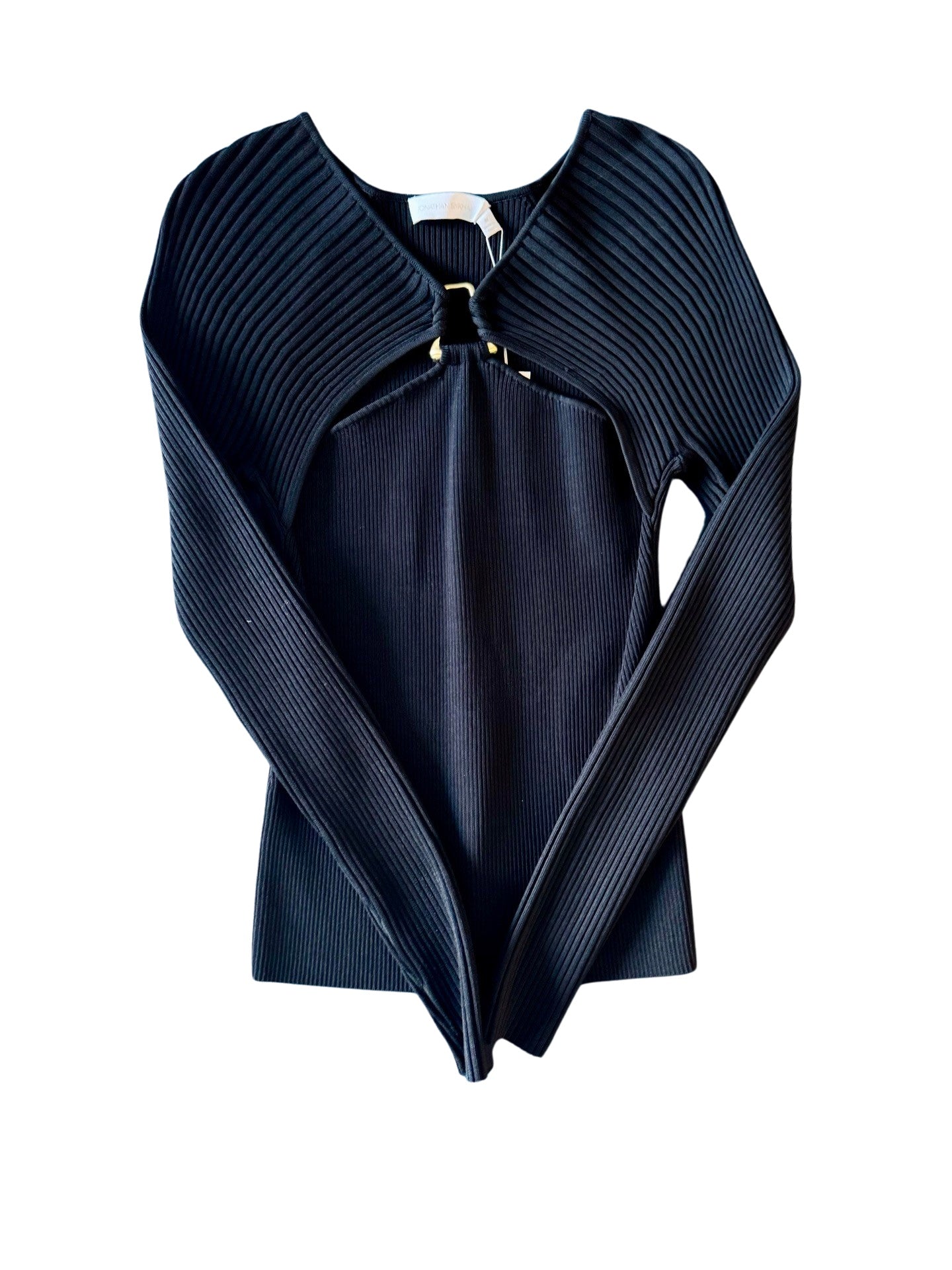 Jonathan Simkhai- Angelina Compact Rib Long Sleeve Pullover- Black