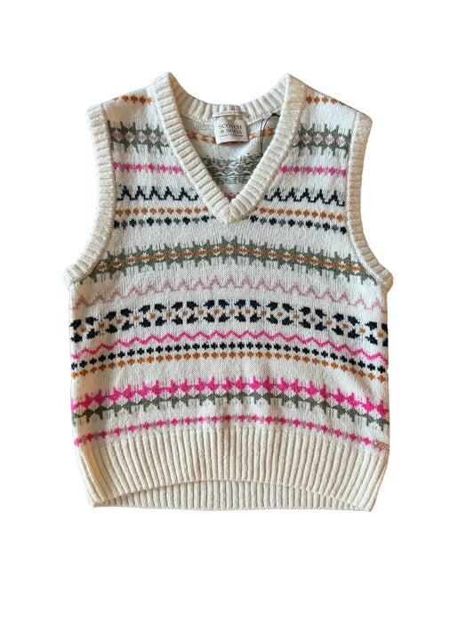 Scotch & Soda- Sair Isle V-Neck Relaxed Fit Knitted Vest- Aged White
