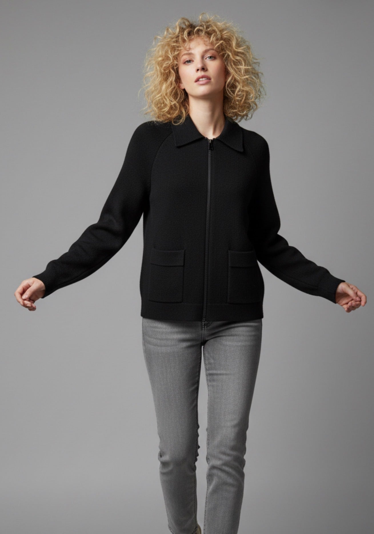 Minnie Rose - Viscose Zip Jacket with Pockets - Black