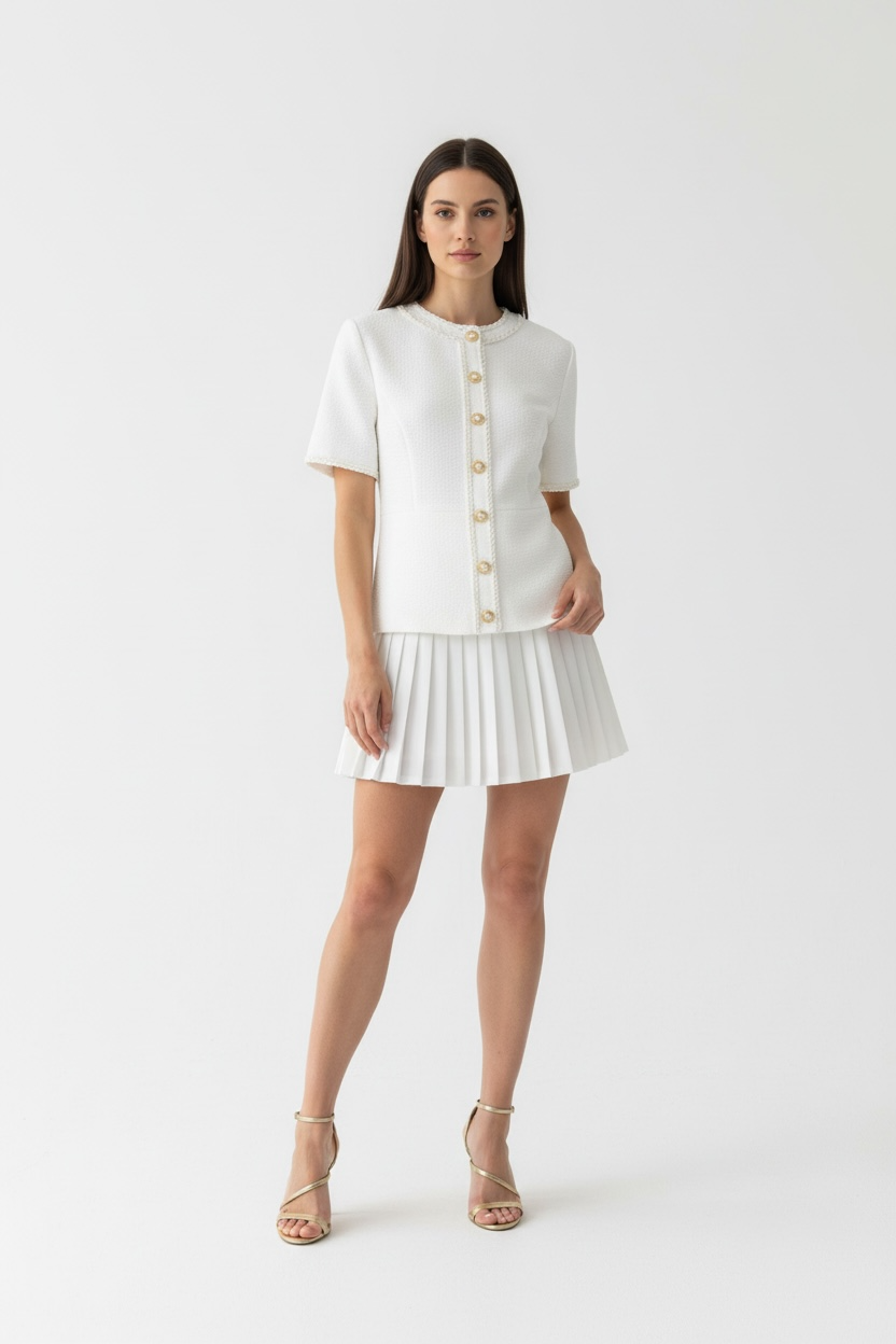 Rebecca Vallance Clarisse Button Mini Dress in Ivory