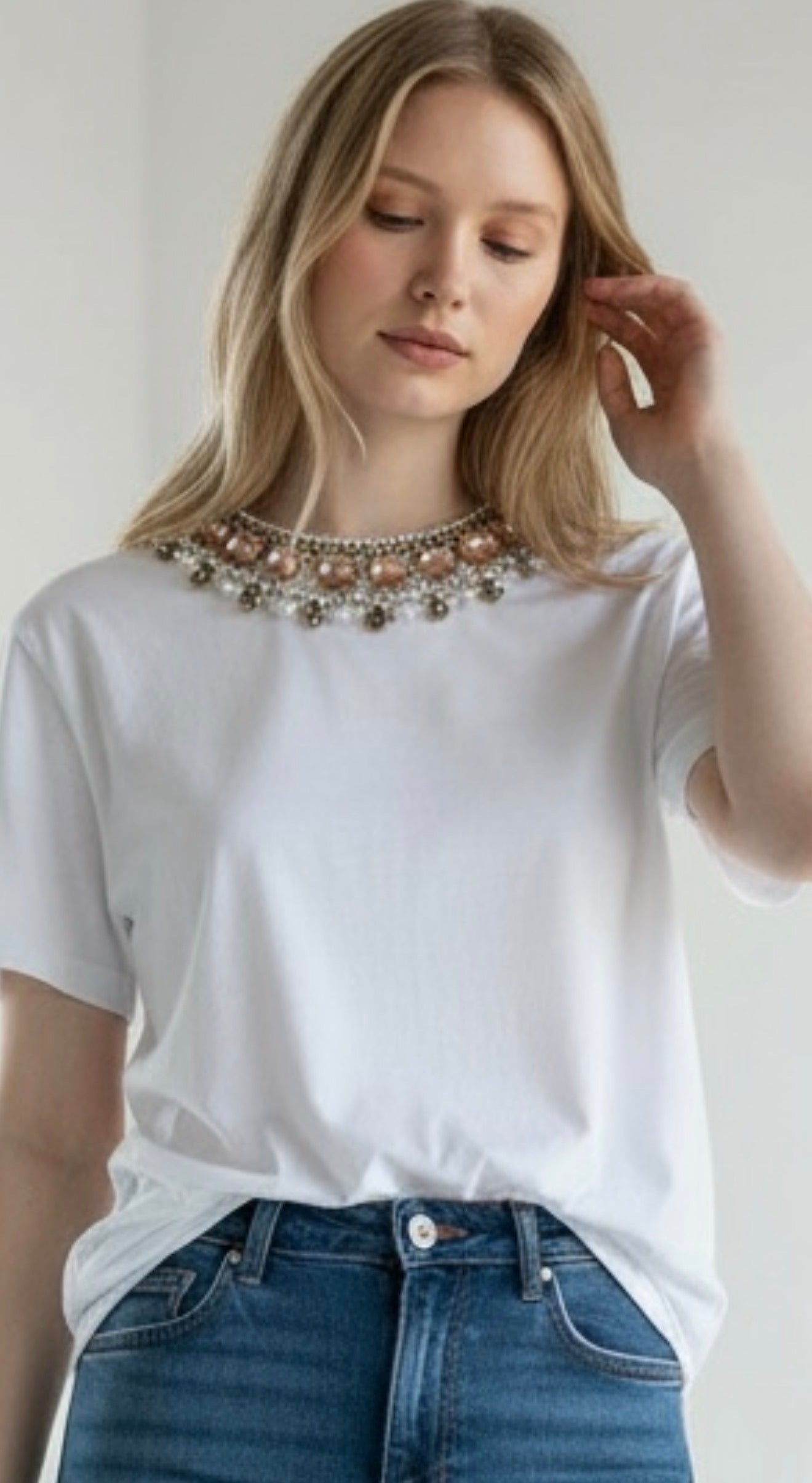Cinq a Sept Pearl Rhinestone Necklace Dani Tee