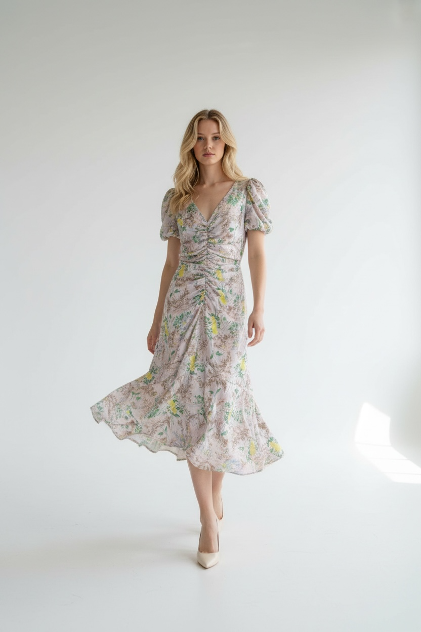 Cinq a Sept Light Washed Floral Walker Dress