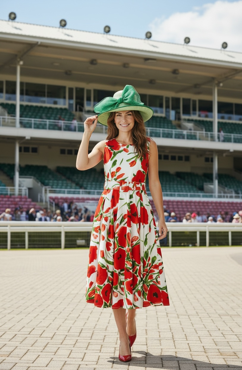 Samantha Sung - Aster Dress Midi Length Ramie - Fiori Poppy White (White Red)