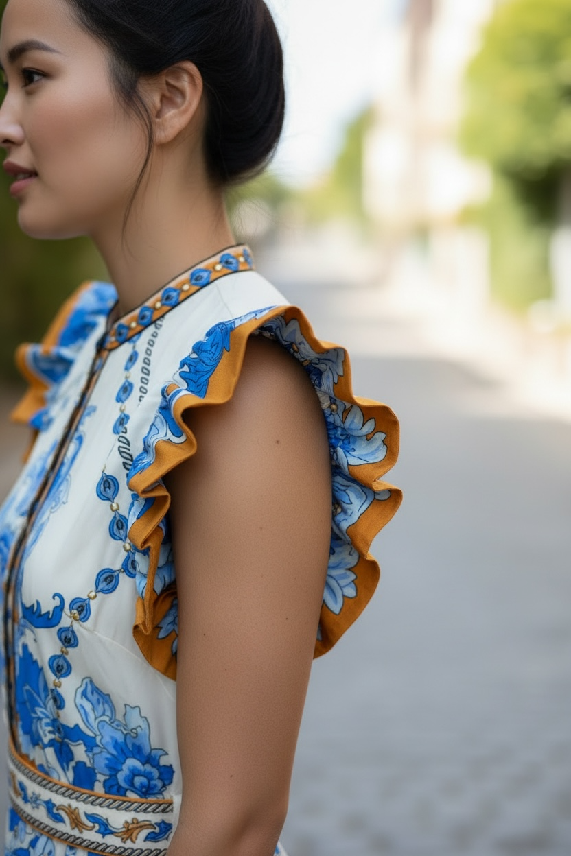 Baronessa Dress Papurus Blue and Golden