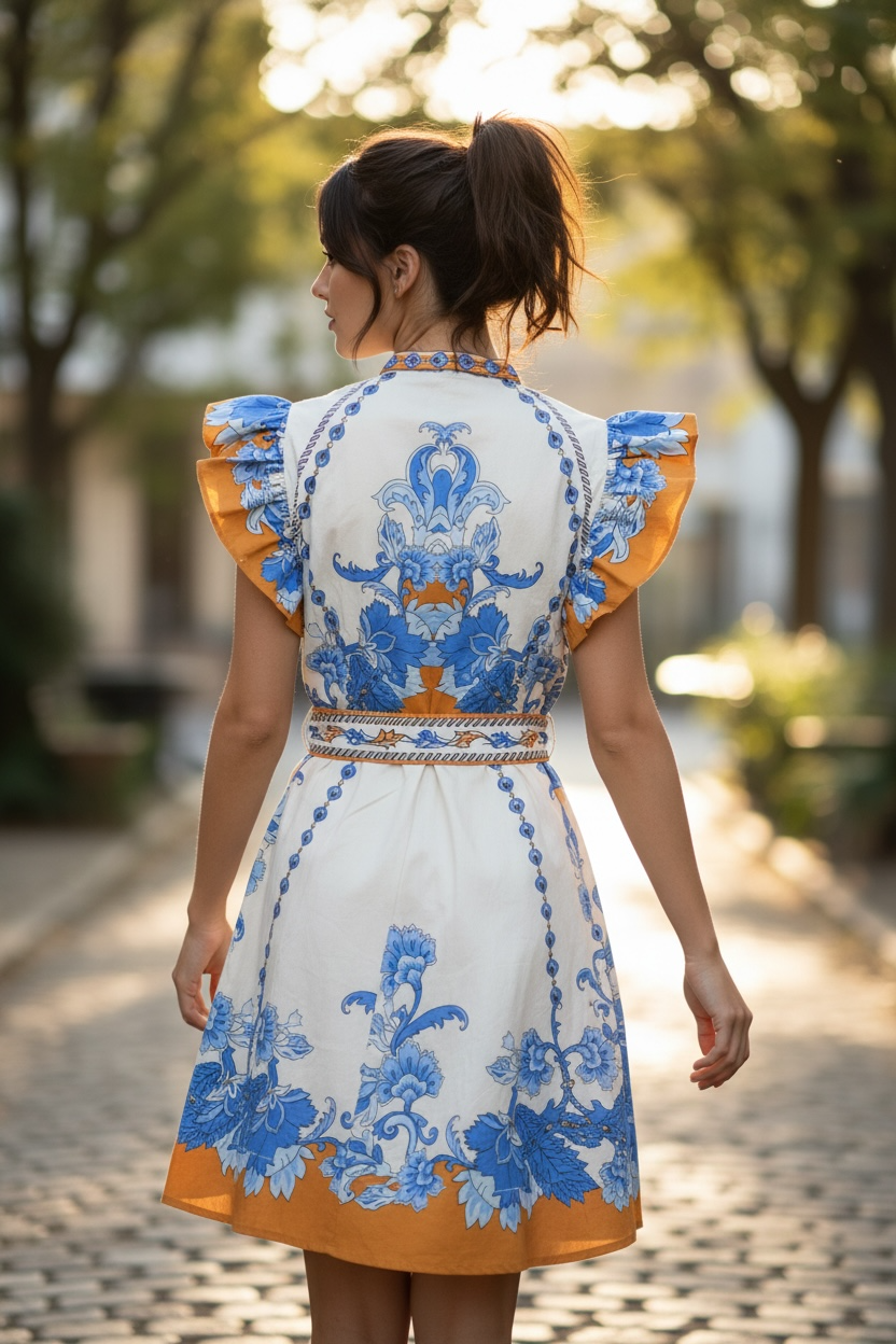 Baronessa Dress Papurus Blue and Golden