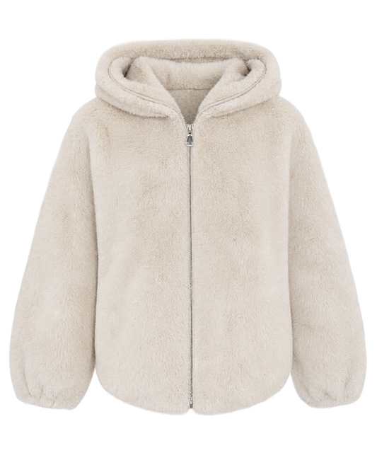 Estheme - Faux Fur Hooded Jacket - Tan