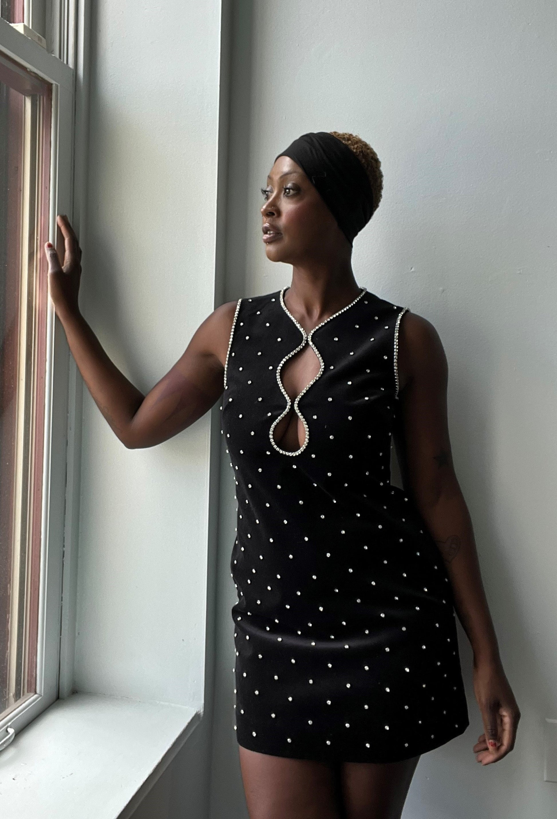 Rebecca Vallance-Giovanna Cut Out Mini Dress-Black with Crystal Embell Encounter Rebecca Vallance-Giovanna Cut Out Mini Dress-Black with Crystal Embell Encounter