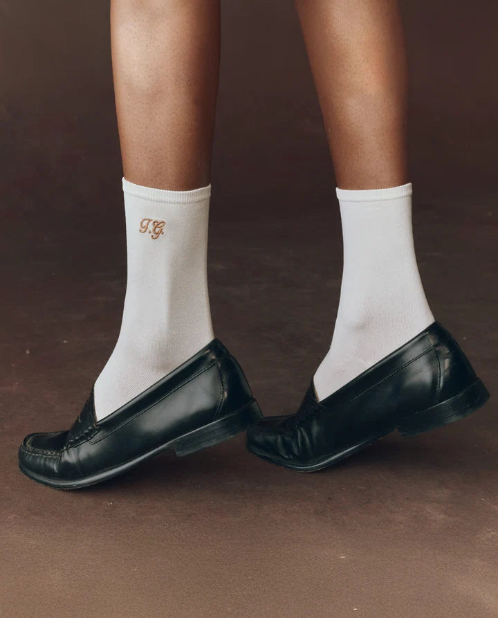 The Great - Monogrammed Trouser Sock - Chocolate, Navy, Cream, Poppy Red
