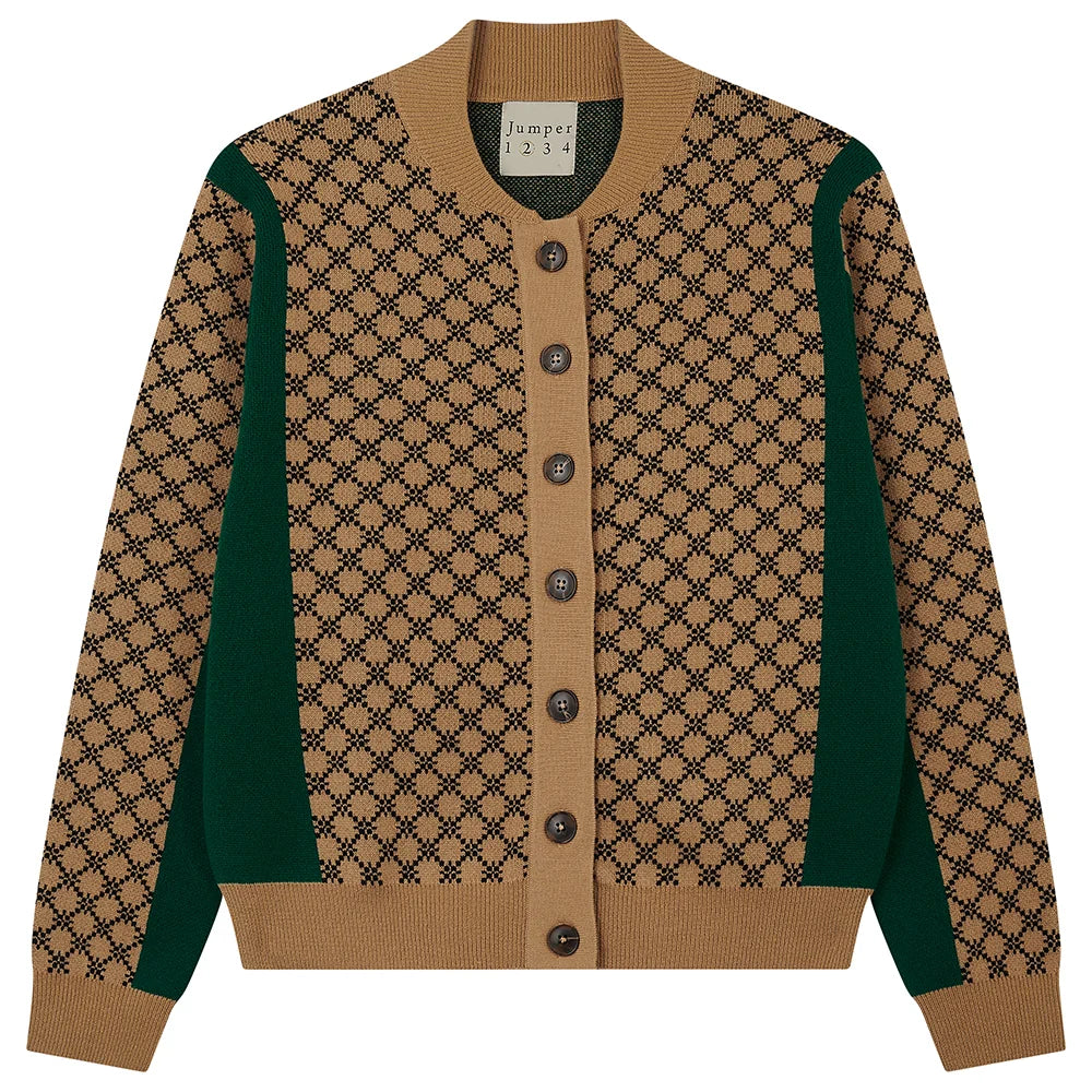Jumper1234 - Graphic Sport Block Check Cardigan - Camel