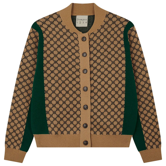 Jumper1234 - Graphic Sport Block Check Cardigan - Camel