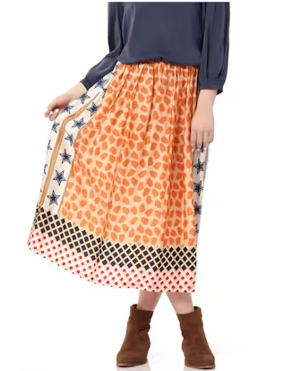 Me369 - Hailey Printed Midi Skirt - Orange