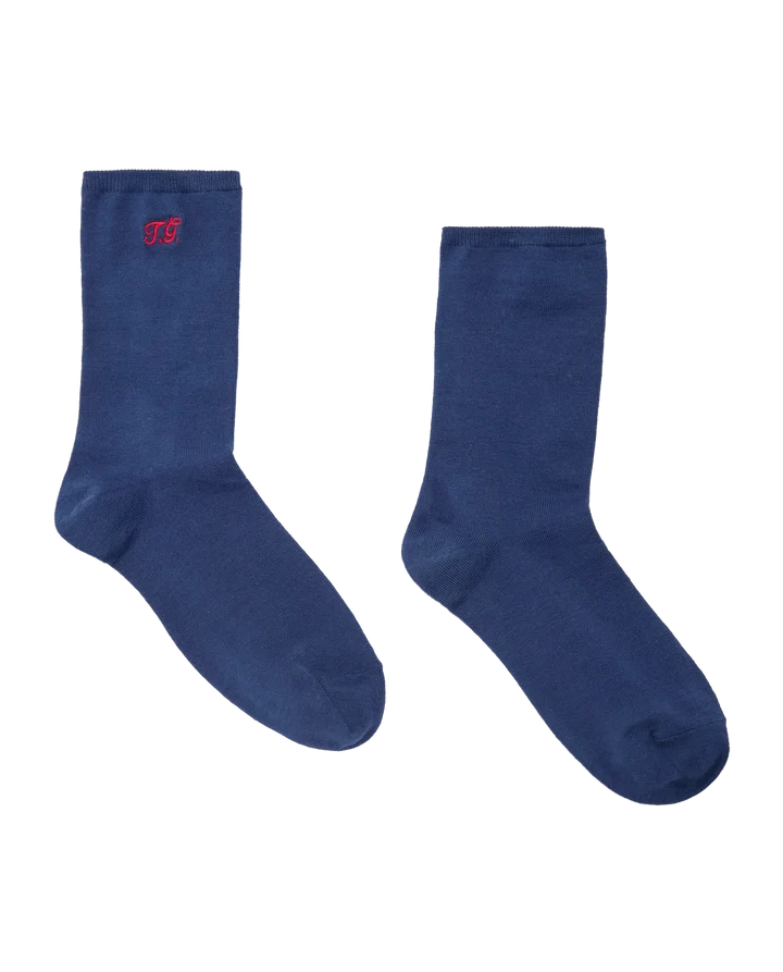 The Great - Monogrammed Trouser Sock - Chocolate, Navy, Cream, Poppy Red