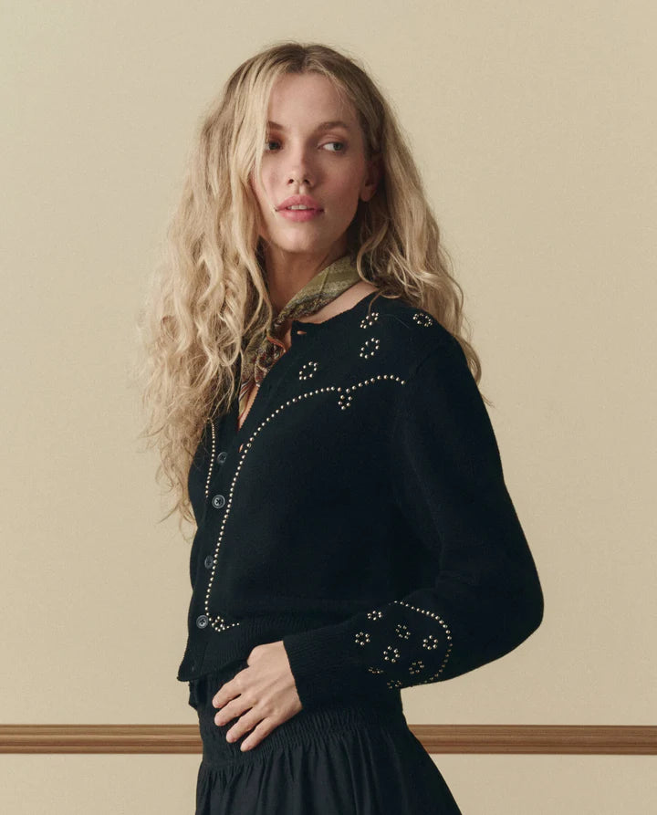 The Great - The Studded Cardigan in Black