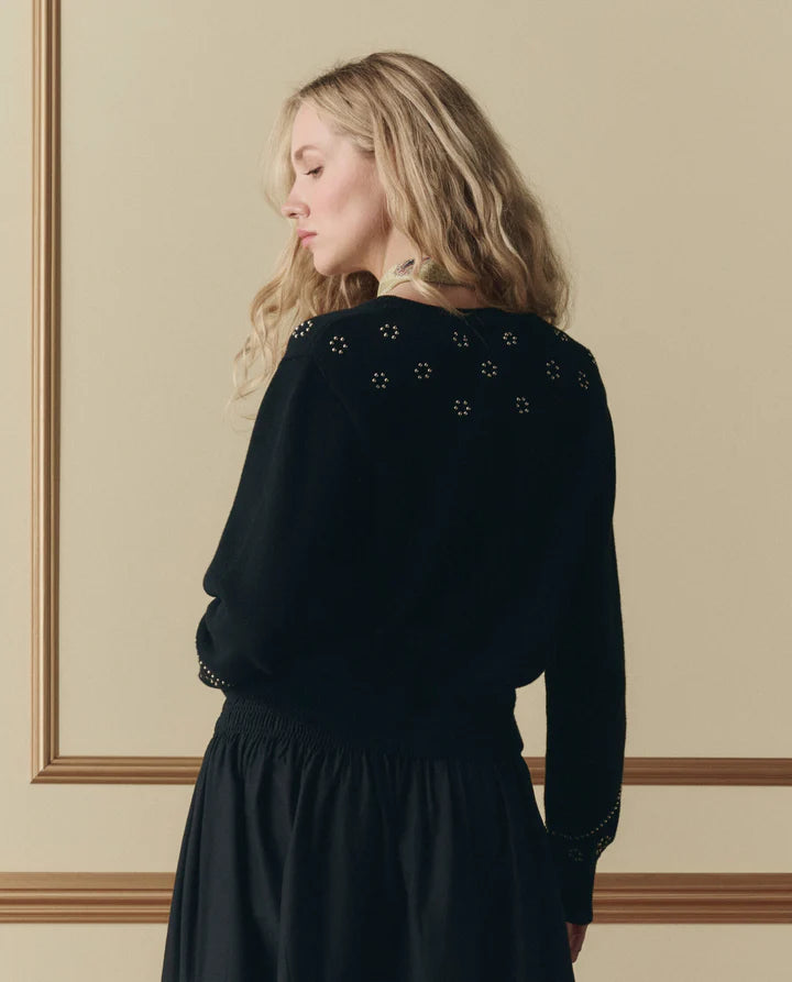 The Great - The Studded Cardigan in Black