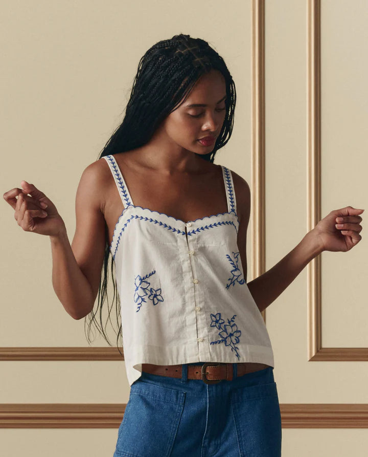 The Great - Weekend Tank w/Hanky Embroidery - Cream