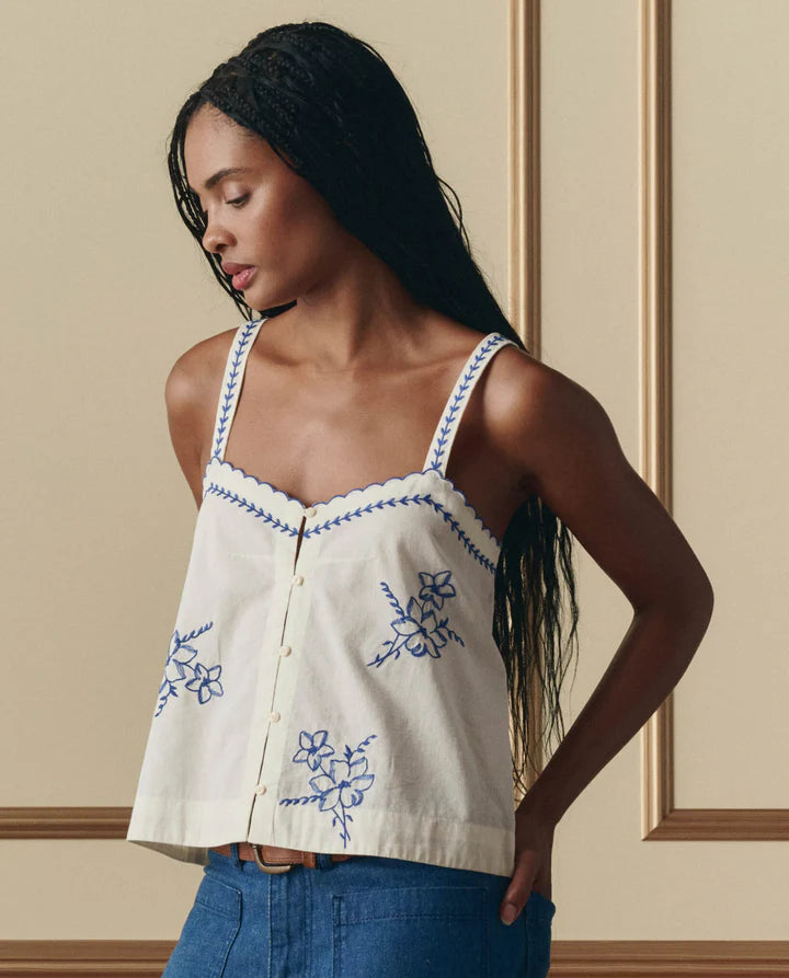 The Great - Weekend Tank w/Hanky Embroidery - Cream