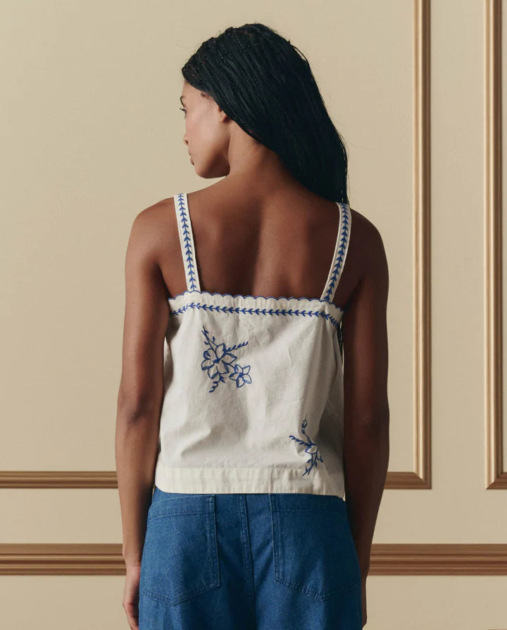 The Great - Weekend Tank w/Hanky Embroidery - Cream