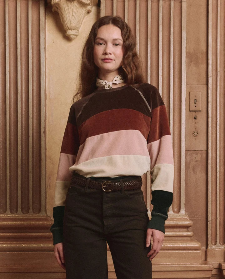 The Great - Pieced Stripe Velour College Sweatshirt - Arroyo Stripe