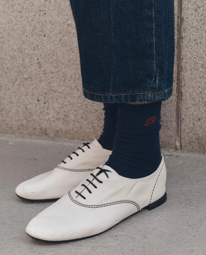 The Great - Monogrammed Trouser Sock - Chocolate, Navy, Cream, Poppy Red