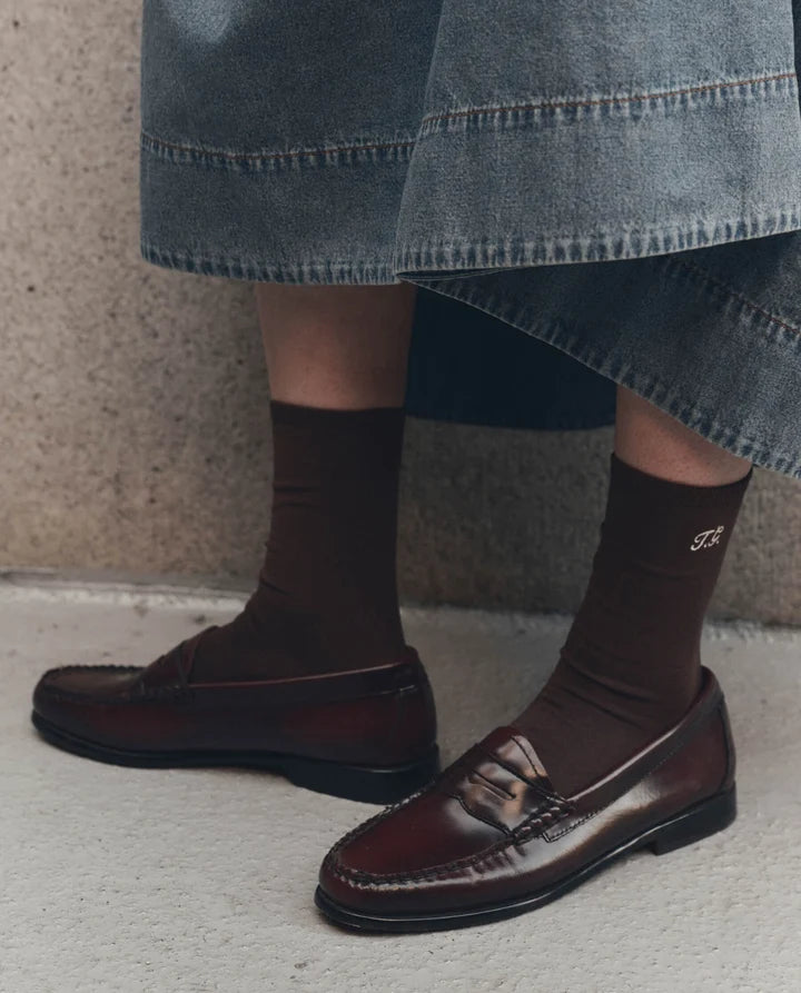 The Great - Monogrammed Trouser Sock - Chocolate, Navy, Cream, Poppy Red