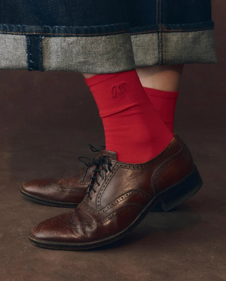 The Great - Monogrammed Trouser Sock - Chocolate, Navy, Cream, Poppy Red