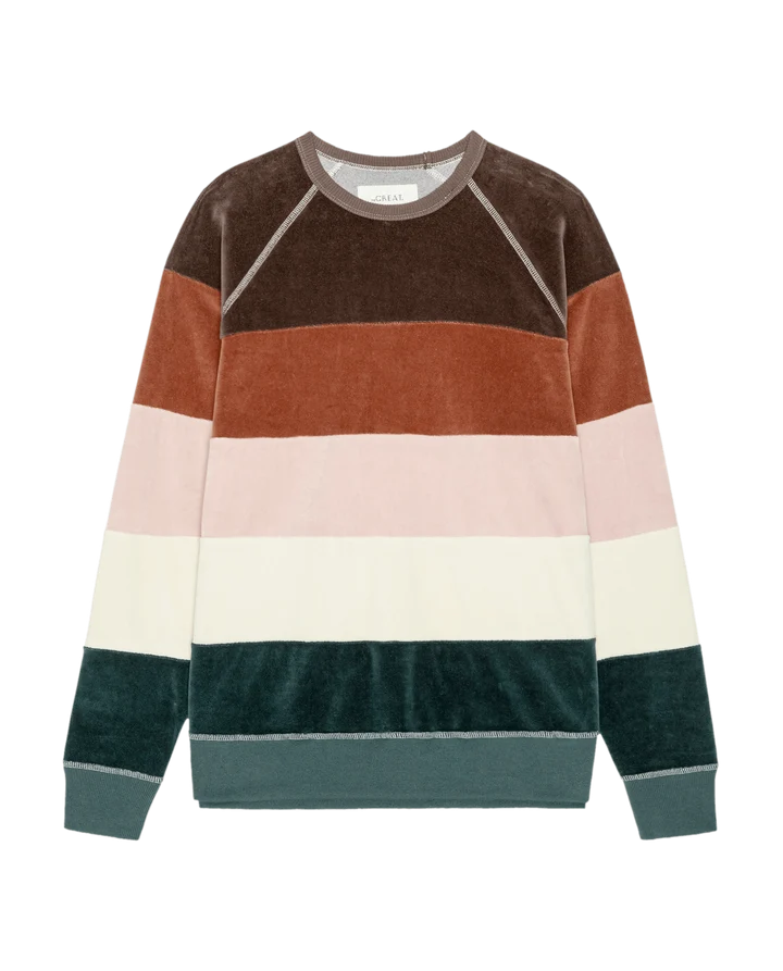 The Great - Pieced Stripe Velour College Sweatshirt - Arroyo Stripe