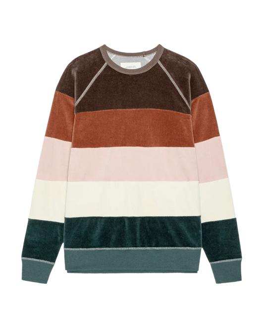 The Great - Pieced Stripe Velour College Sweatshirt - Arroyo Stripe
