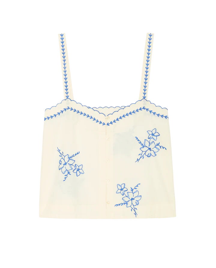 The Great - Weekend Tank w/Hanky Embroidery - Cream