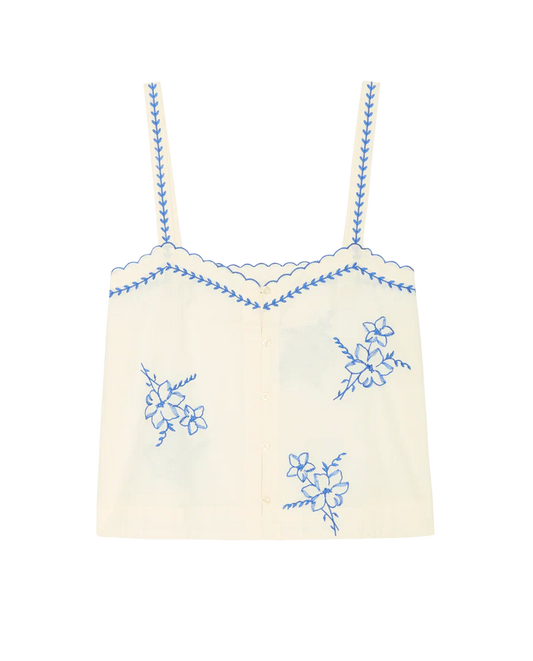 The Great - Weekend Tank w/Hanky Embroidery - Cream