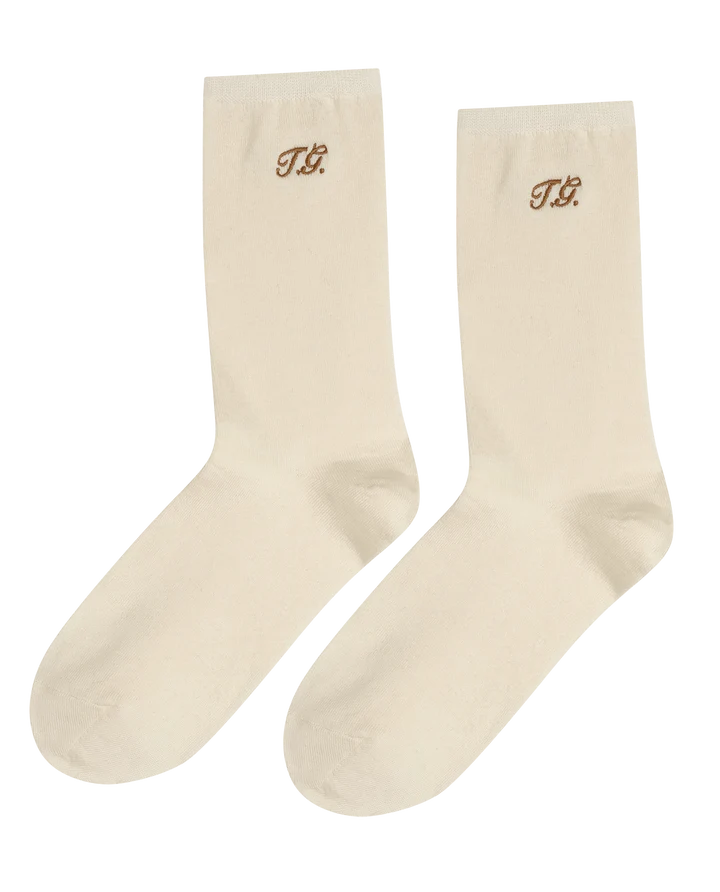 The Great - Monogrammed Trouser Sock - Chocolate, Navy, Cream, Poppy Red